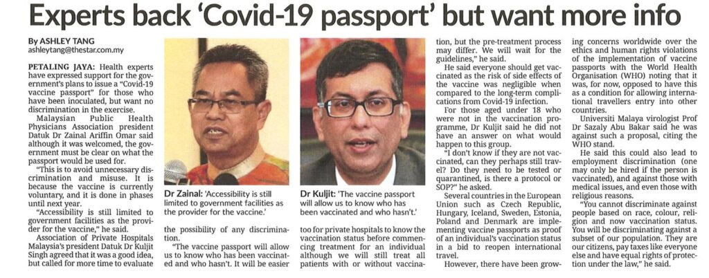 Photo 1 of 1: Experts back ‘Covid-19 Passport’ but want more info — The Star